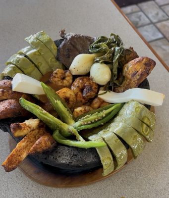 Tres Amigos signature dishes MolcajeteNopal TacoBurritos